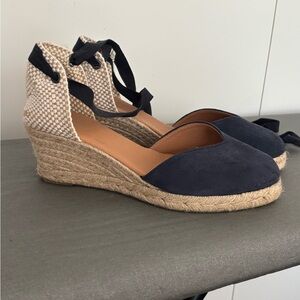 Barbour Navy and Tan Espadrille Wedges